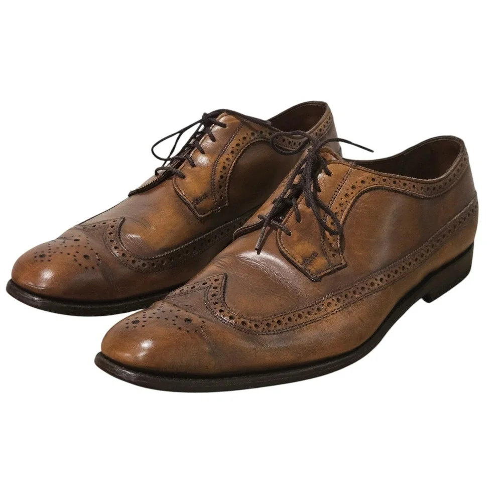 Allen Edmonds Leiden Shoes Mens 13 B Walnut Leather Wingtip Derby 1972 Brogue
